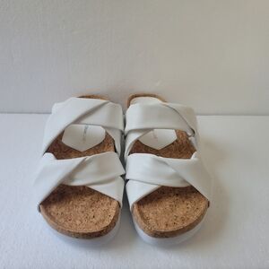 Isaac Mizrahi White Cork Sole Sandals